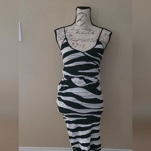 Zara Black and White Zebra Print Midi Dress
